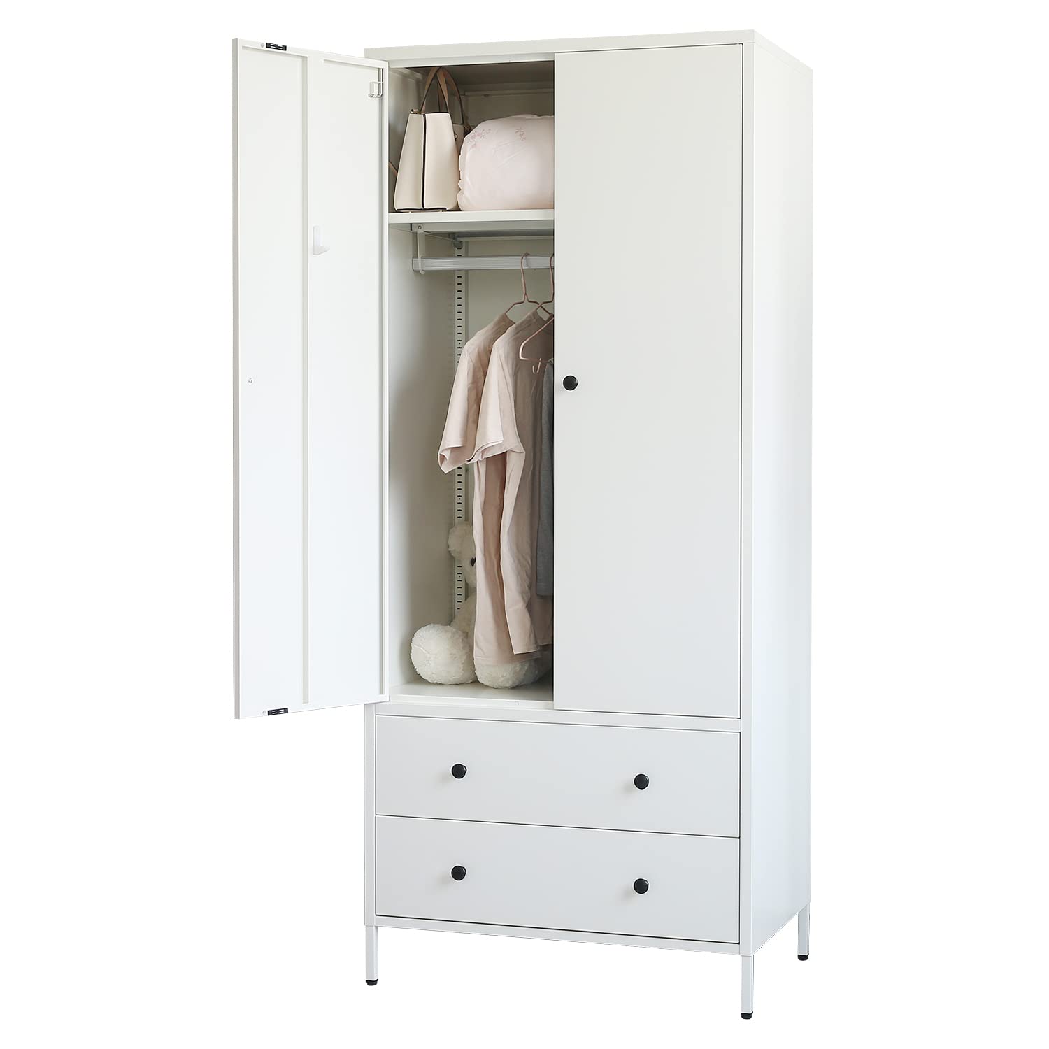 Wardrobe Closet, Metal Armoires and Wardrobes with Two Drawers