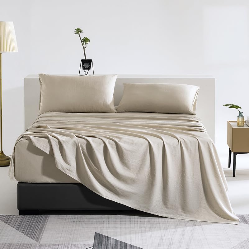 Premium Linen French Flax Flat Sheet Only - 35% Euro Linen 65% Cotton Flax Linen Sheet