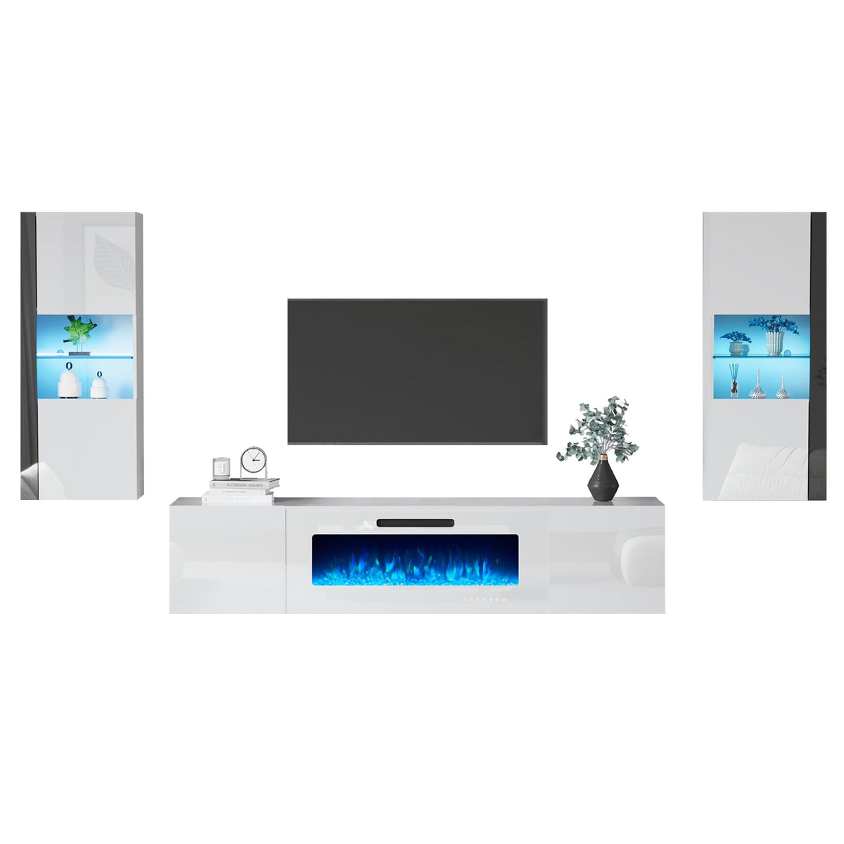 Wall Entertainment Center with 40" Electric Fireplace & LED Wall Cabinets