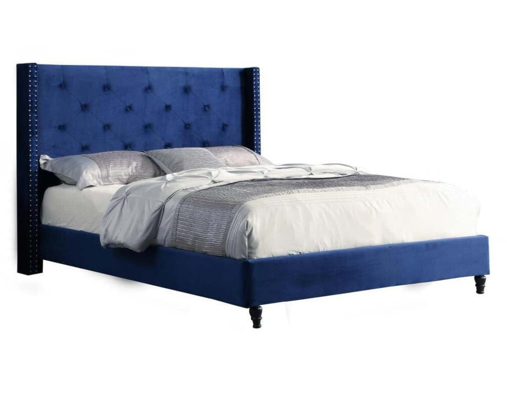 Vera Tufted Velour Platform Bed, Full, Navy Blue