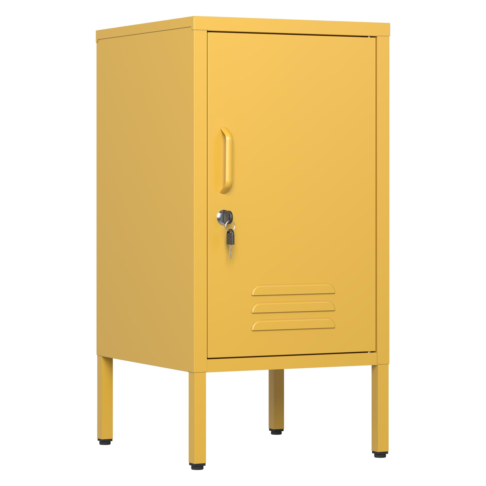 Metal Locker End Table, Single Door Metal Nightstand with 2 Adjustable Shelf