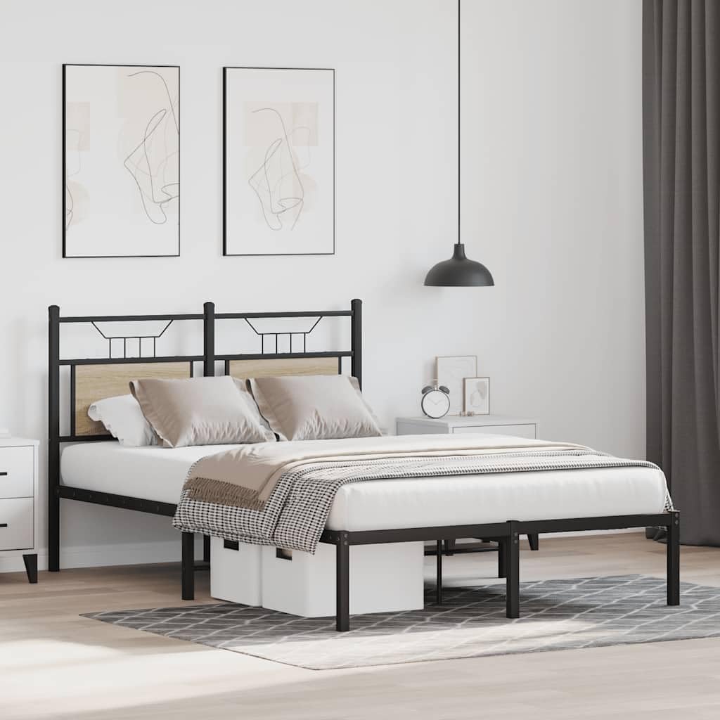 Sonoma Oak Double Bed Frame 120 x 200 cm with Headboard Engineered Wood Indoor