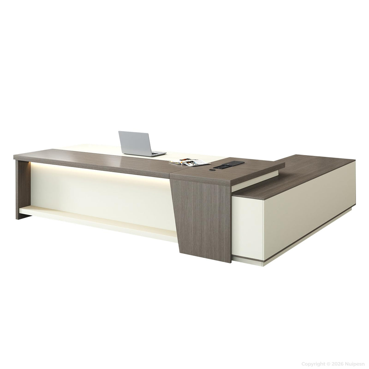 79" L-Shaped Executive Desk with LED, Power Outlets & Lockable Storage