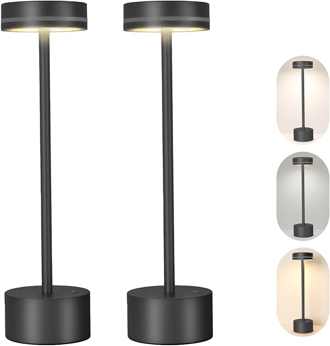2 Pack Cordless Table Lamp Rechargeable, 3 Way Dimmable Touch Lamp & 5000mAh