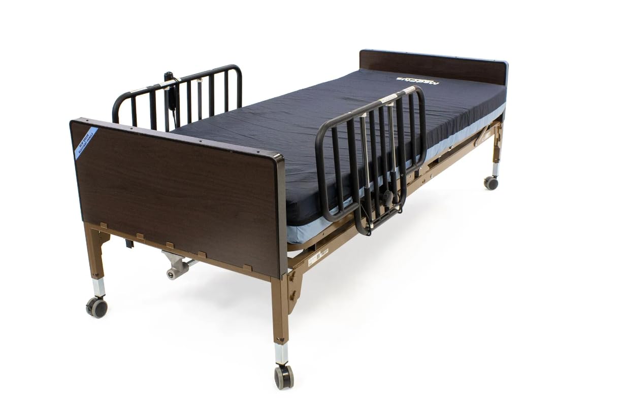Electric Hospital Bed Set - Foam Mattress and Half Rails Included