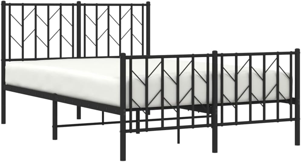 Bed Frame Black Powder-Coated Steel Double Bed Frame