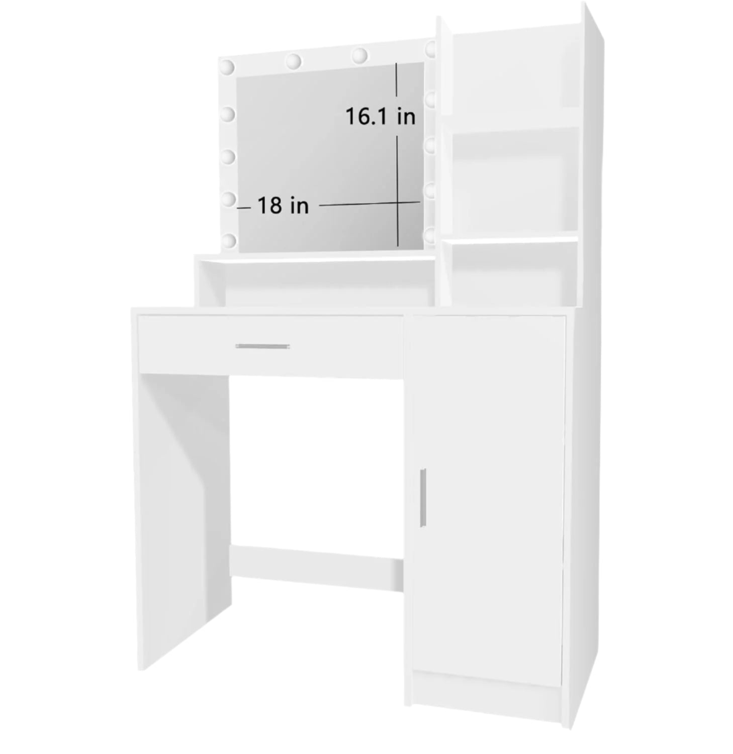 Desk with Mirror and Light, Large Drawer and Three Level Storage Dresser