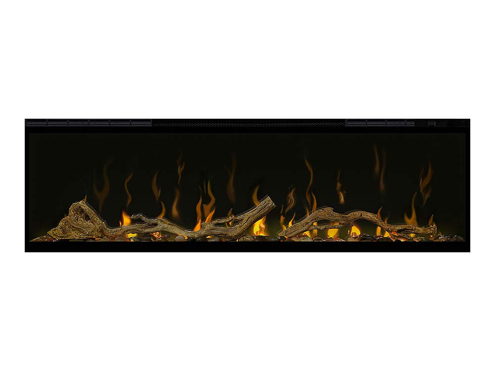 50" Built-In Linear Electric Fireplace with Driftwood & River Rock Kit