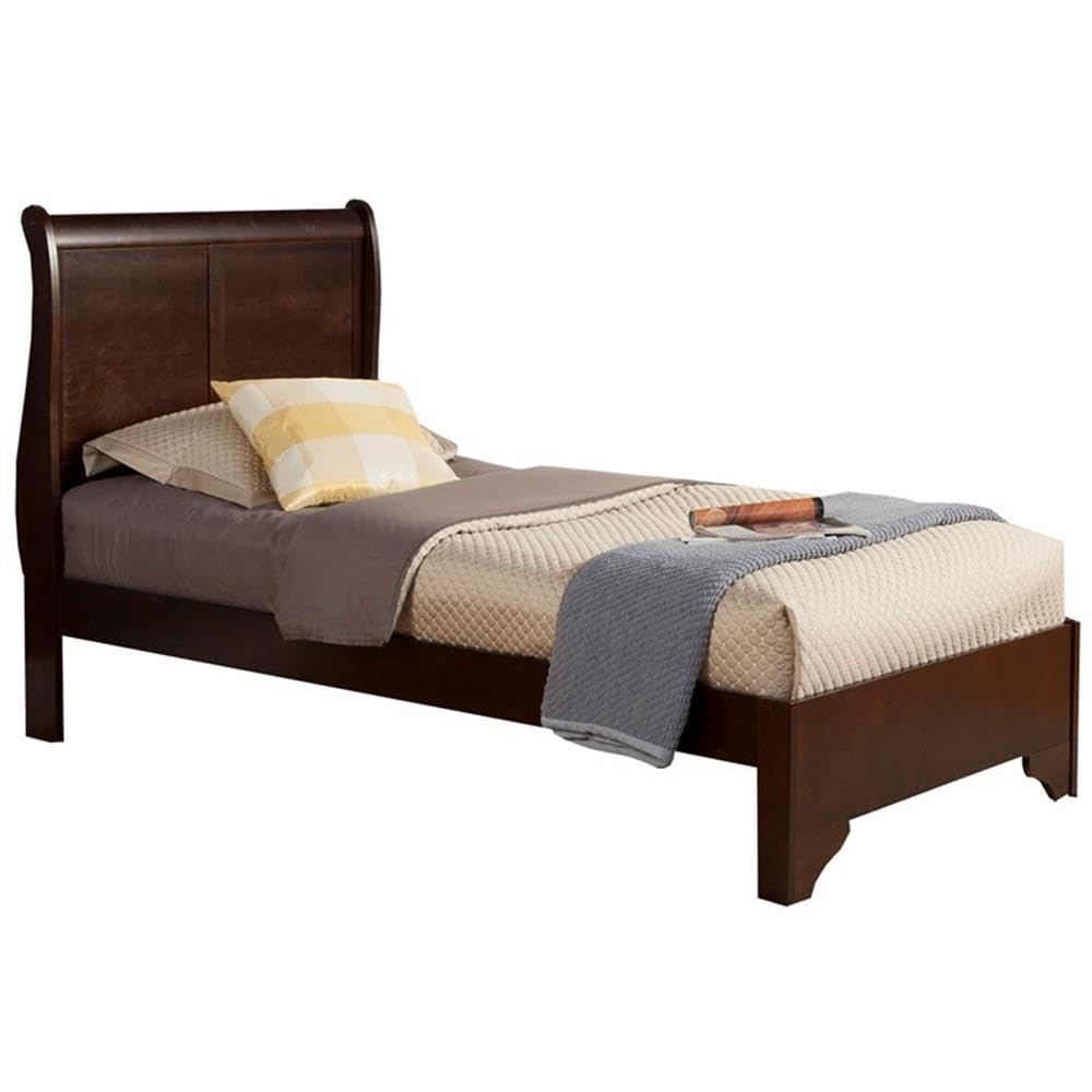 Twin Size Wood Sleigh Bed, Box Spring Required, in Cappuccino (Brown)