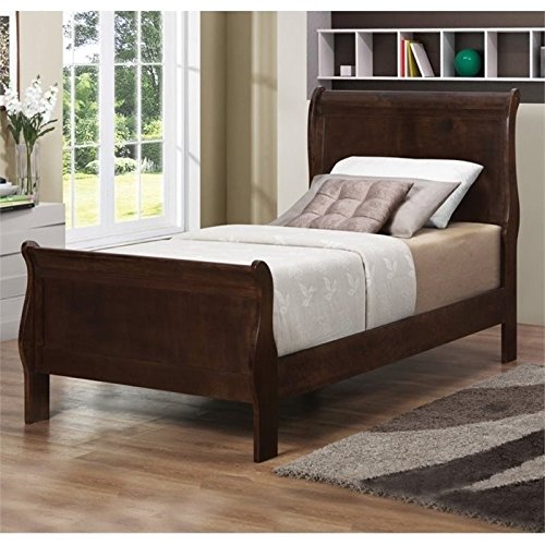 Traditional Asian Hardwood Twin Sleigh Bed in Cappuccino