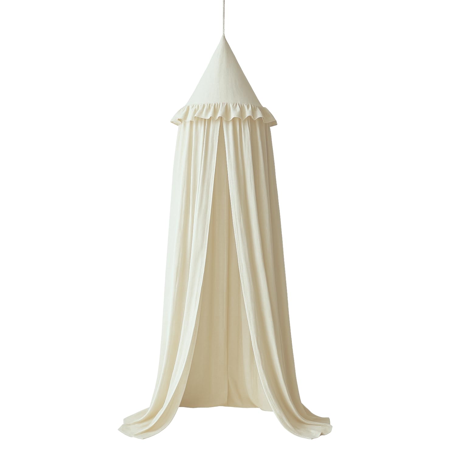 Kids Bed Canopy with Ruffles, Pastel Neutral Color for Boys & Girls