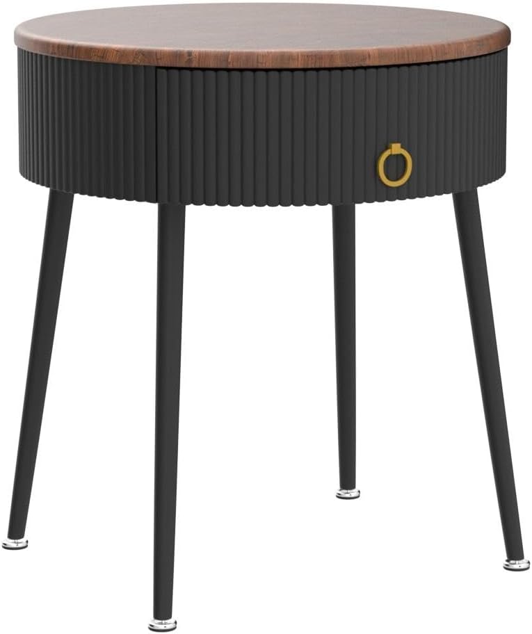 Side Tables Set of 2, Round Nightstand with Drawer