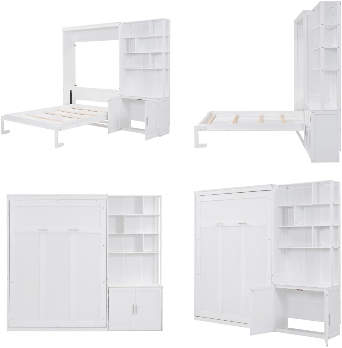 Full Size Murphy Bed Cabinet with Multiple Storage Shelves