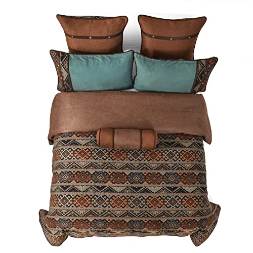 by HiEnd Accents Rio Grande 7 Piece Duvet Cover Set, Super King, Brown Faux Leather