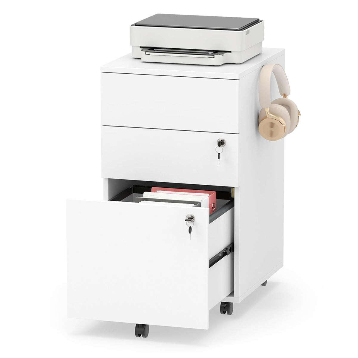 3-Drawer Mobile File Cabinet, Under Desk Rolling Organizer