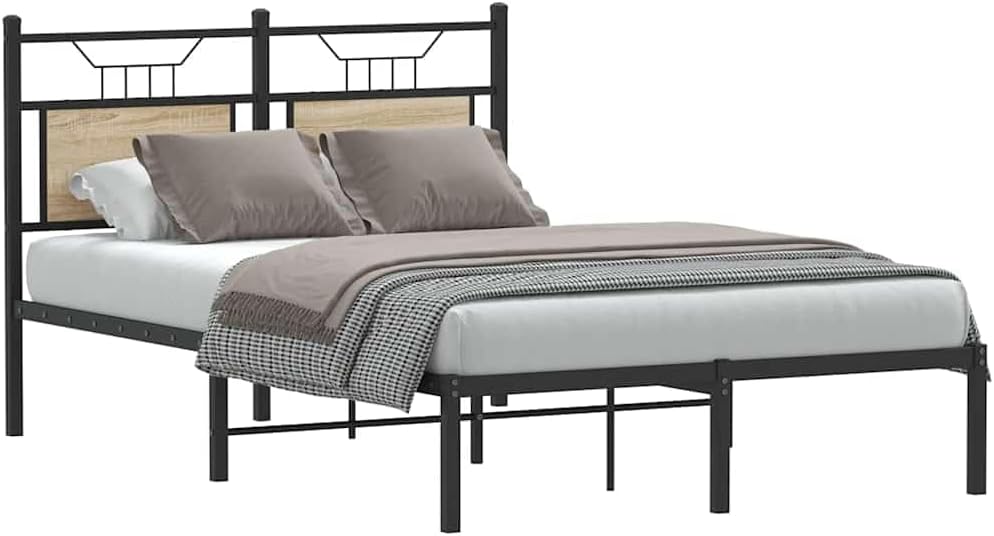 Sonoma Oak Double Bed Frame 120 x 200 cm with Headboard Engineered Wood Indoor