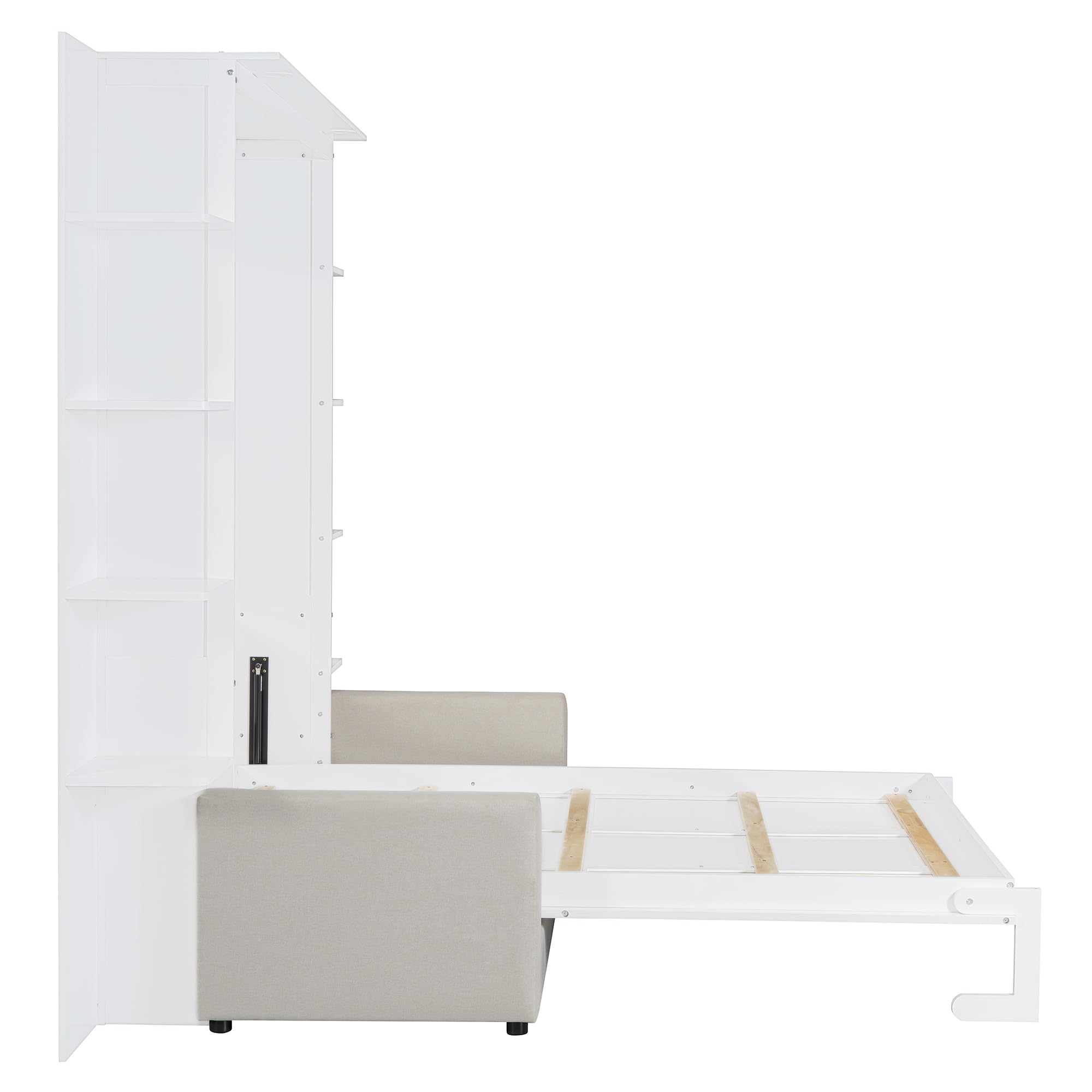 Queen Size Murphy Bed with Sofa, Wall Bed with Wood Slat Support