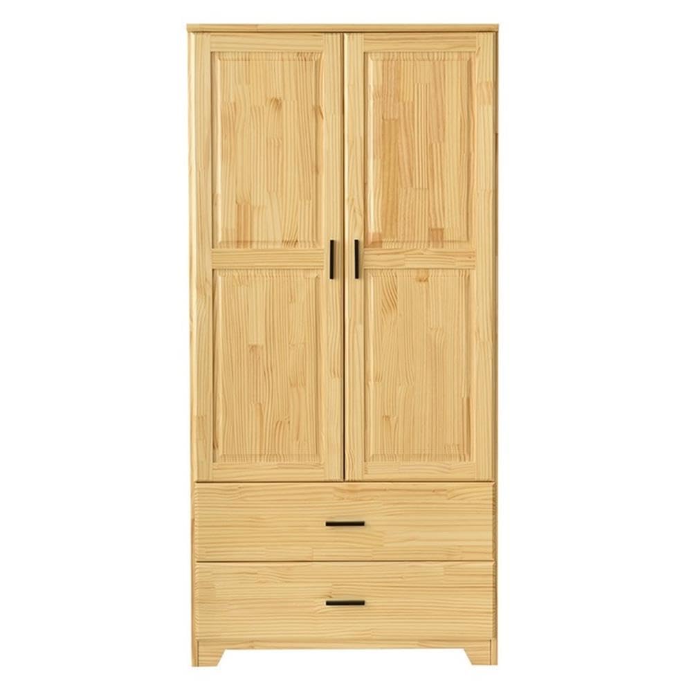 HILL Pine Wood Closet with Raised Doors and 2-Drawers in Natural
