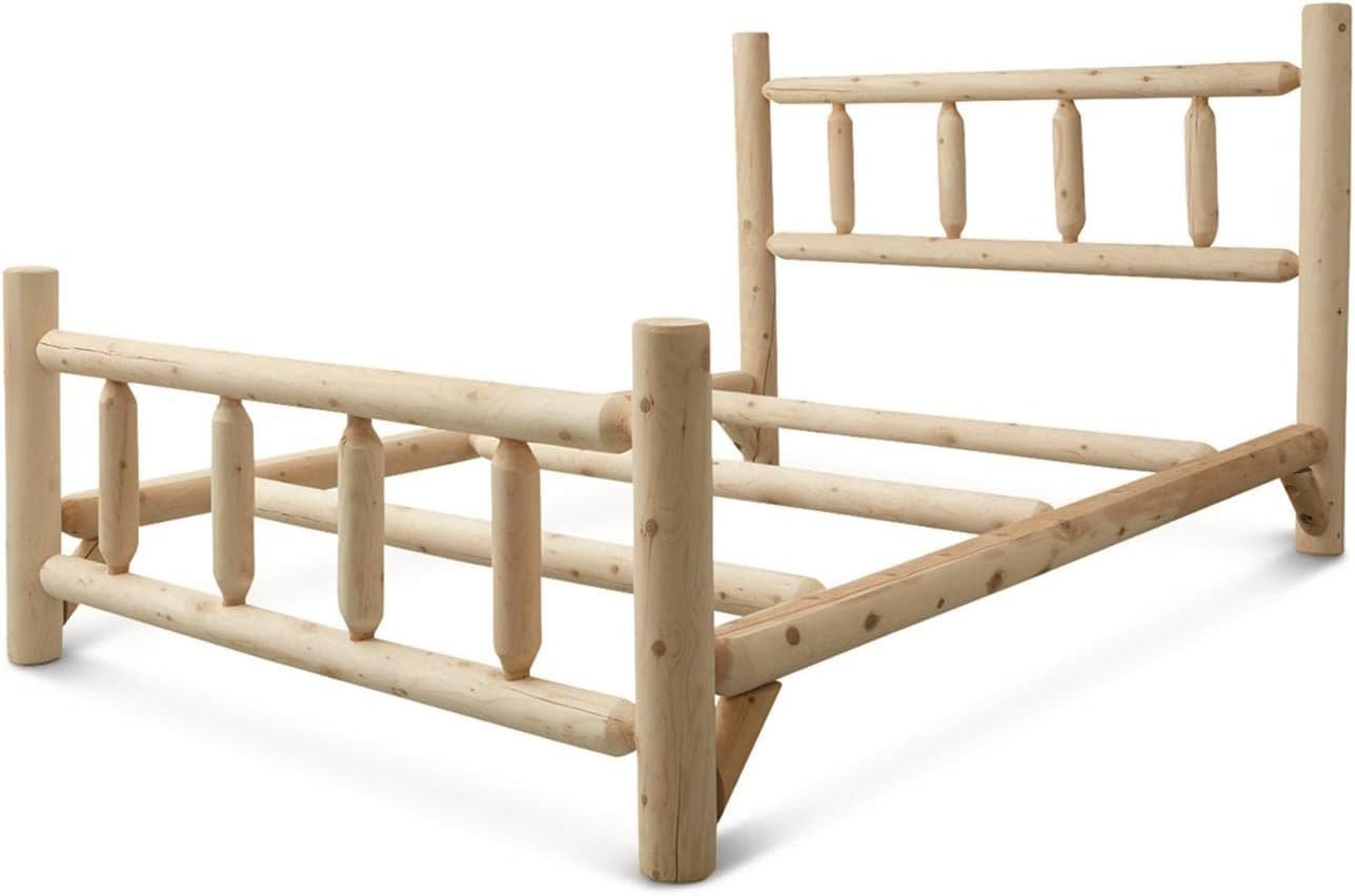Wood Bed Frame with Headboard, Cabin Decor, Heavy Duty, Rustic
