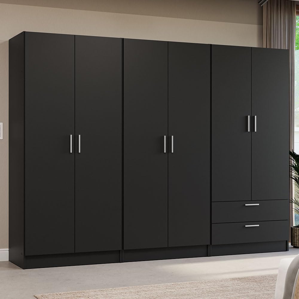6 Doors 2 Drawers Wardrobe Set Armoire Closet Bedroom Storage Cabinet