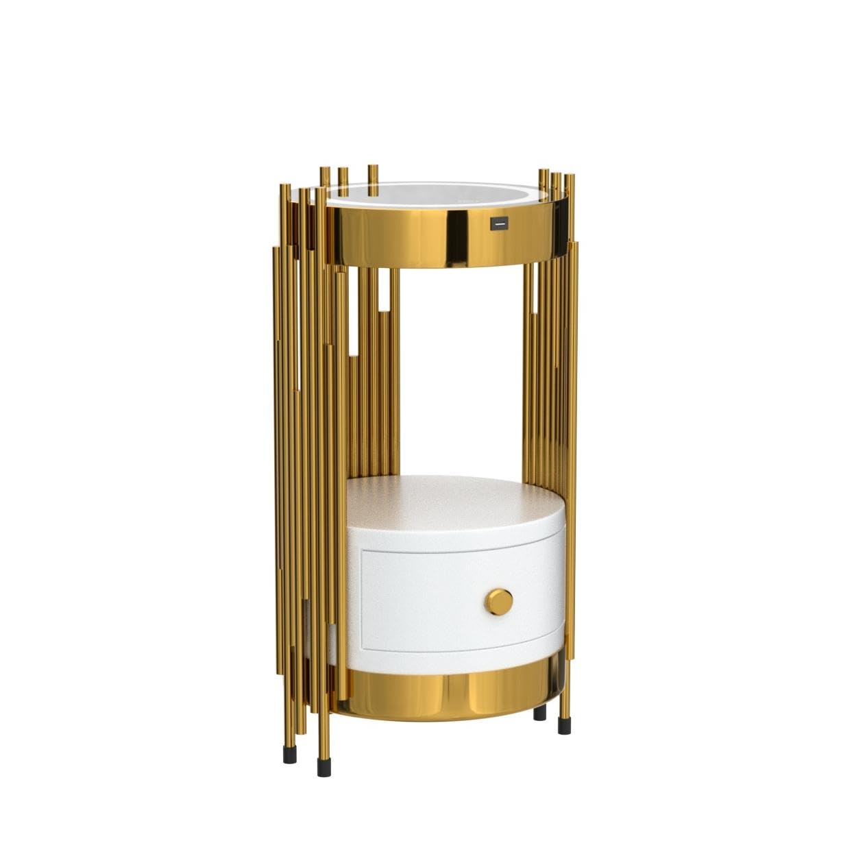 wangpengkai Gold Led Smart Round Nightstand with Drawer,Sofa Narrow End Table with Wireless Charging Station,Small Spaces Coffee Table/Bedside Table/Unique Accent Side Table