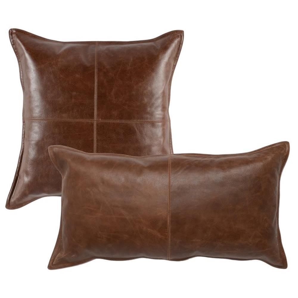 Genuine Leather Throw Pillow with Feather Down Insert