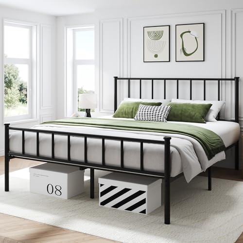 with Headboard and Footboard, Metal Platform Bed Frame, All Metal Slats Support