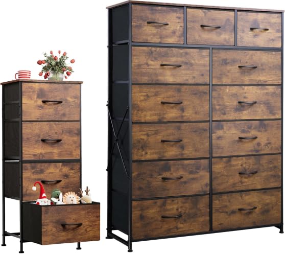 4 Drawer Dresser and 13 Drawer Dresser Set, Dresser for Bedroom, Closet, Hallway