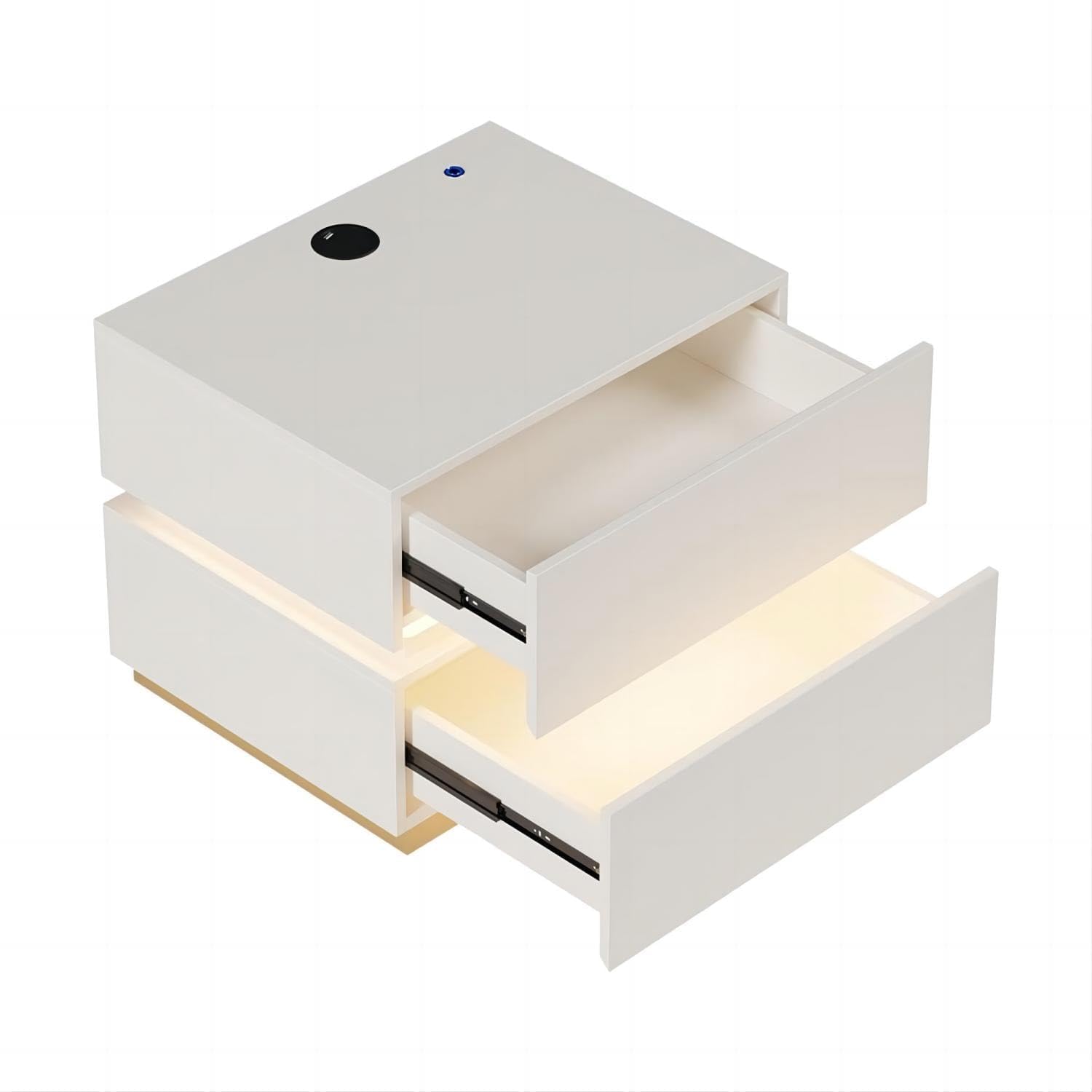 Smart Nightstand with Wireless Charging Station, USB & Type-C Ports, LED Light