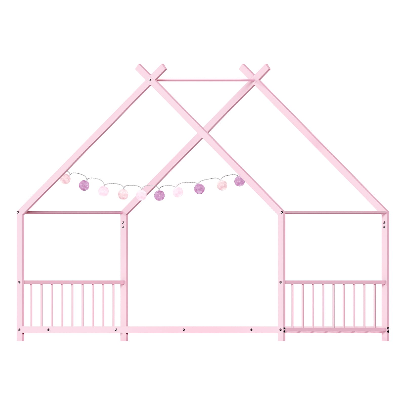 Twin Size Toddler Floor Bed, Metal Montessori Bed with Slats & Fence