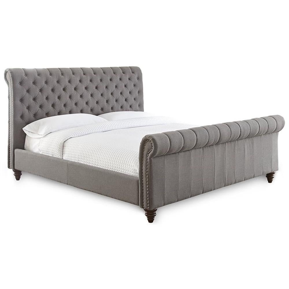 Swanson Tufted Queen Sleigh Bed in Gray