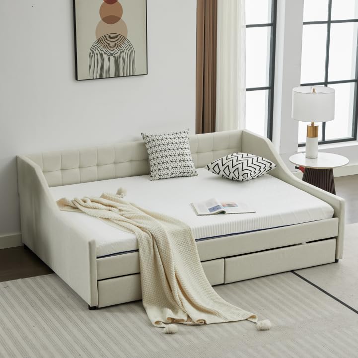 Daybed with 2 Drawers, Velvet Upholstered Sofa Bed with Drawers
