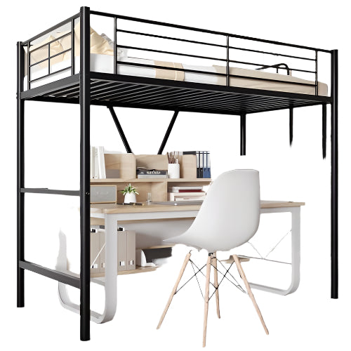 Twin Size Loft Bed with Full-Length Guardrails and Removable Ladder