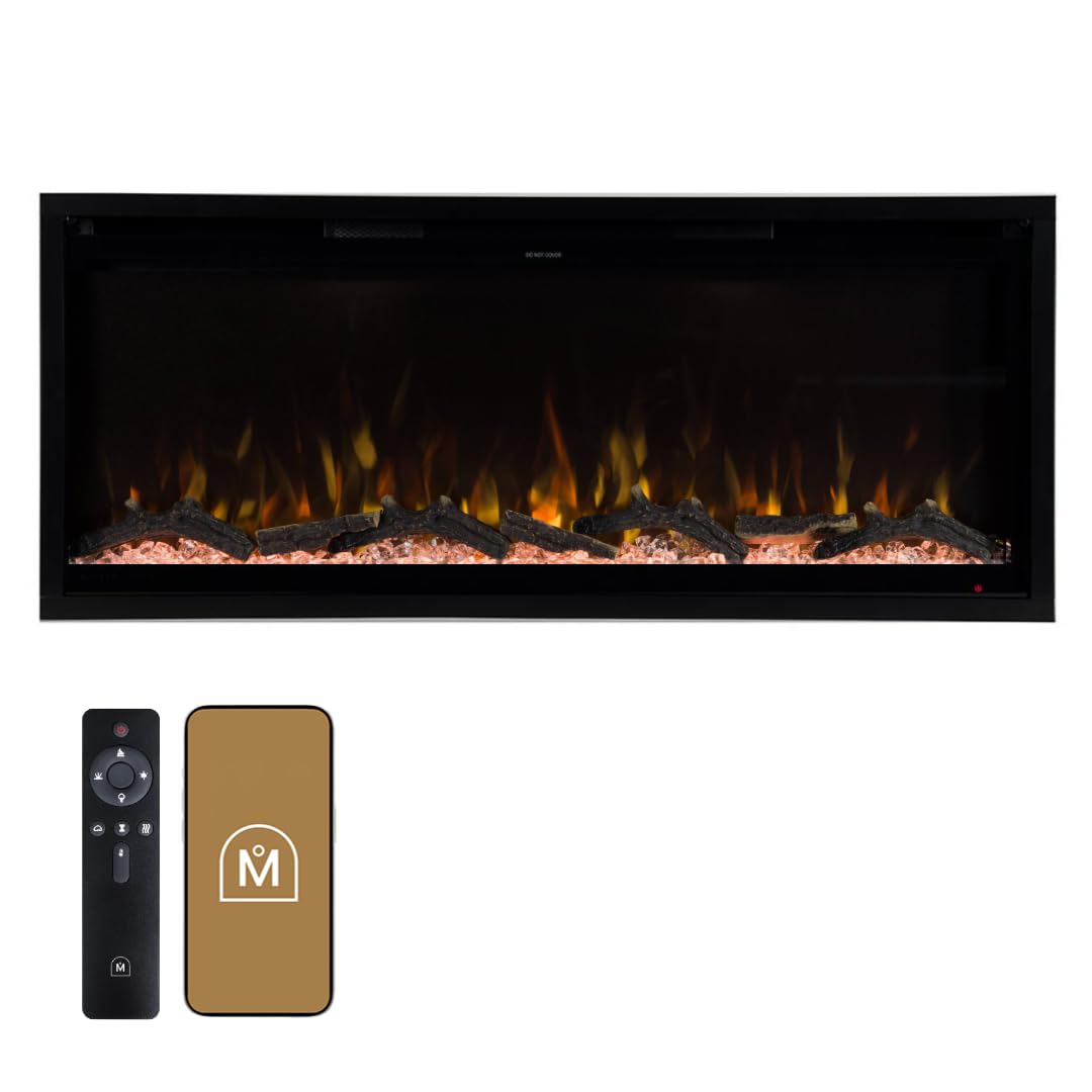 Linear Electric Fireplace – Wall Mount & Recessed | WiFi, Alexa, Remote | Multicolor Flame