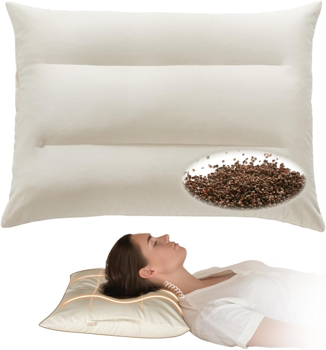 Pillow - 20''x28'' Buckwheats Hull Pilow with Baffle Box for Superior Support
