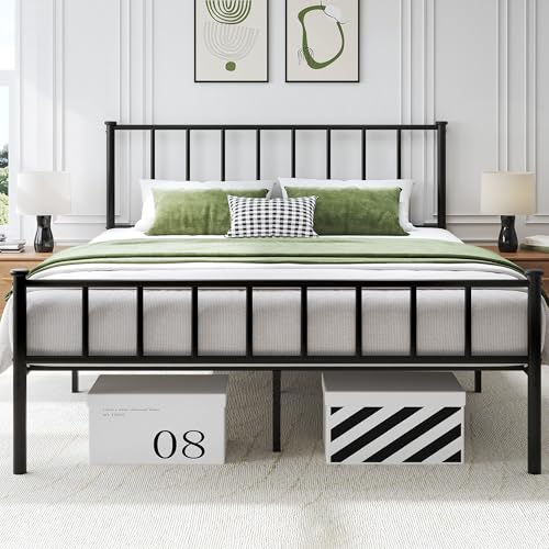 with Headboard and Footboard, Metal Platform Bed Frame, All Metal Slats Support