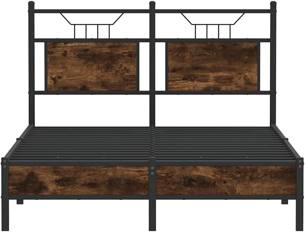 Modern Double Bed Frame Without Mattress in Smoked Oak Finish Engineered