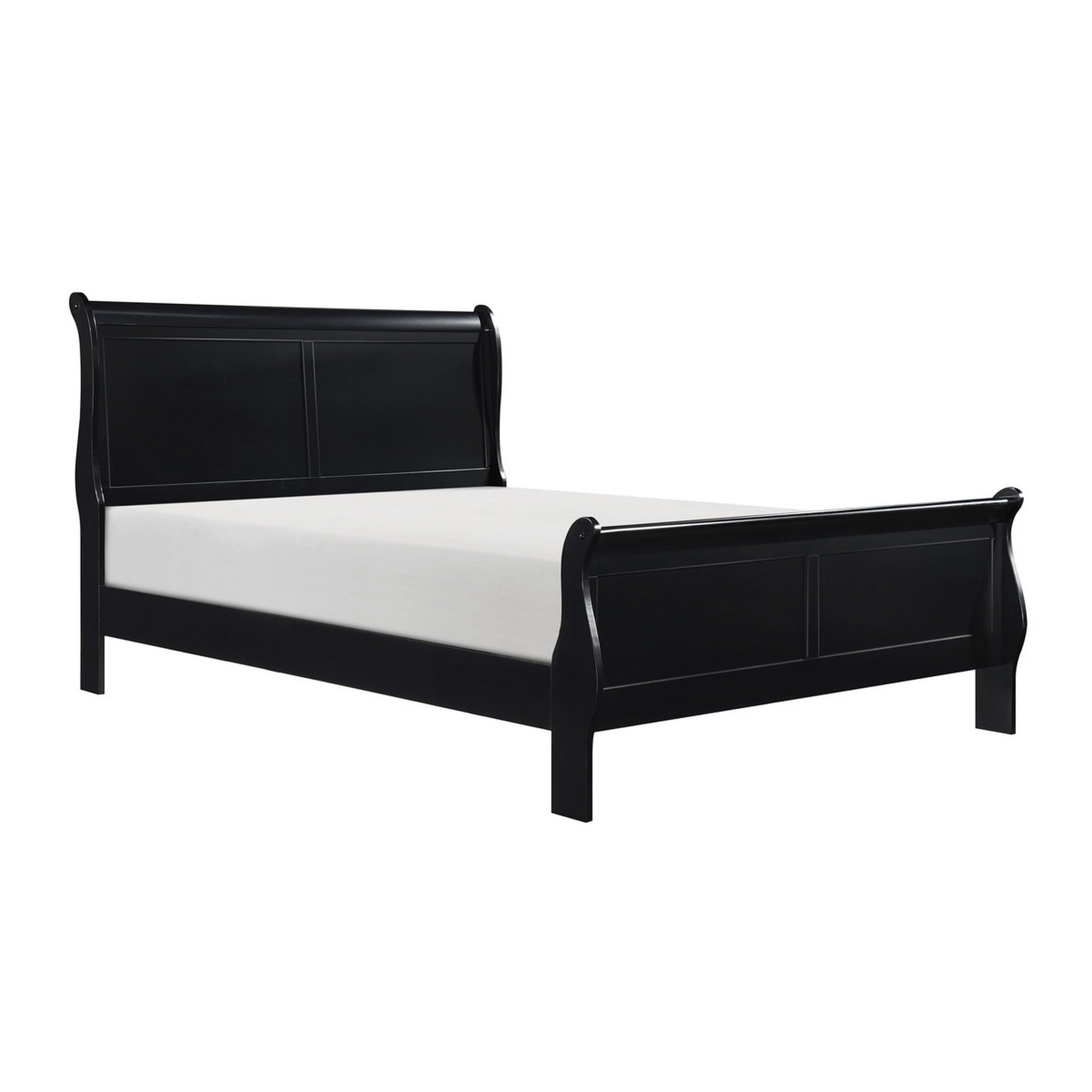 Gage Traditional Queen Size Sleigh Bed, Wood Frame, Bold Jet Black Finish