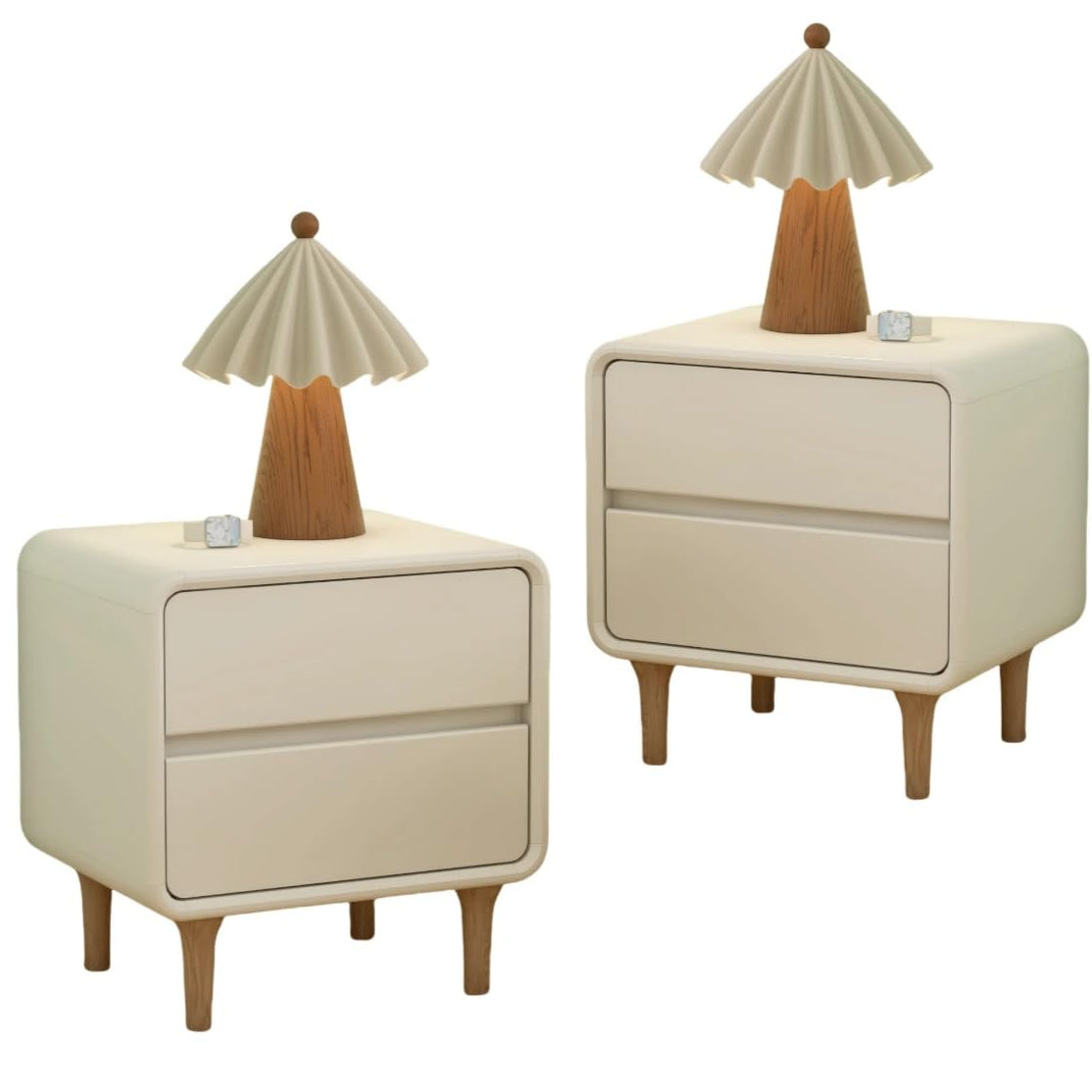 White Solid Wood Night Stand Set of 2, Mid Century Modern Nightstand