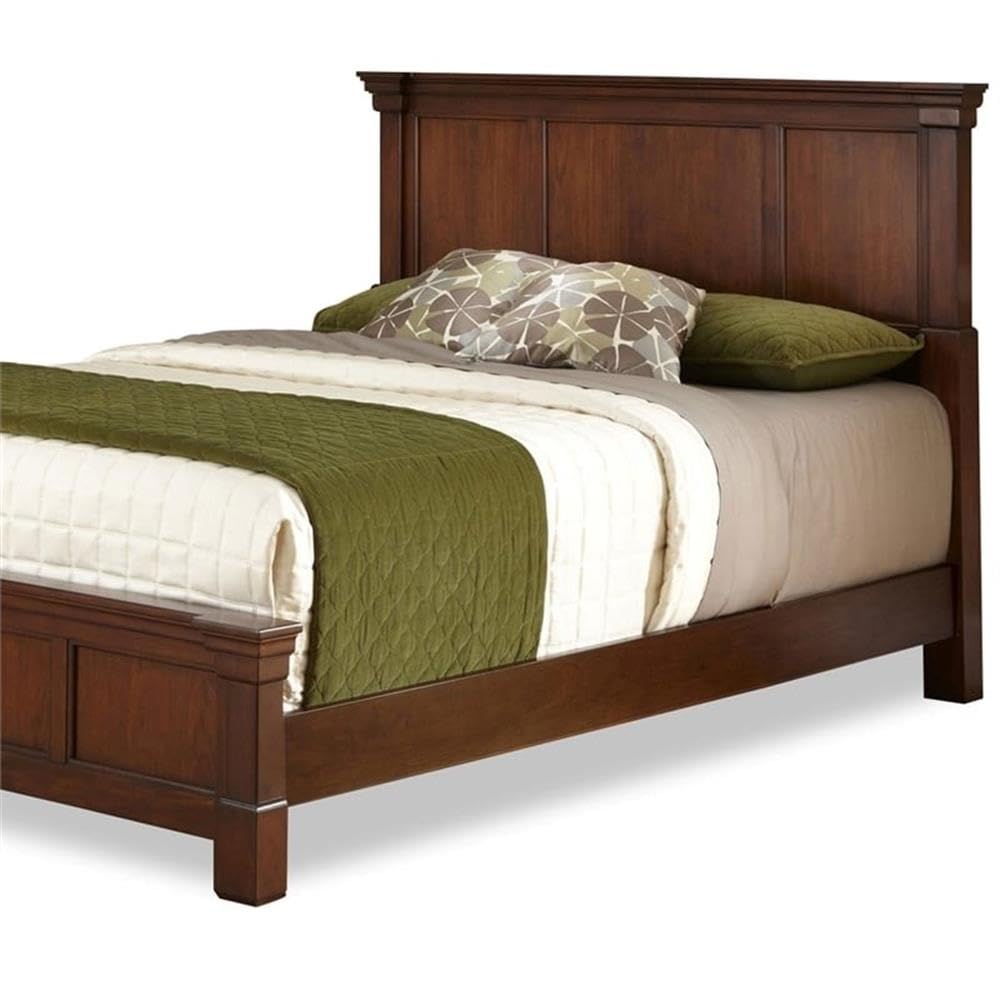 Traditional Wood King Size Panel Bed in Warm Cherry