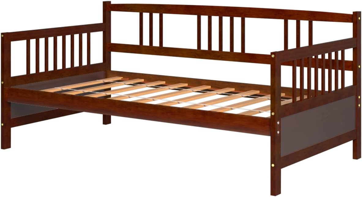 Twin Daybed Frame, Wooden Sofa Bed Guest Bed with Rails