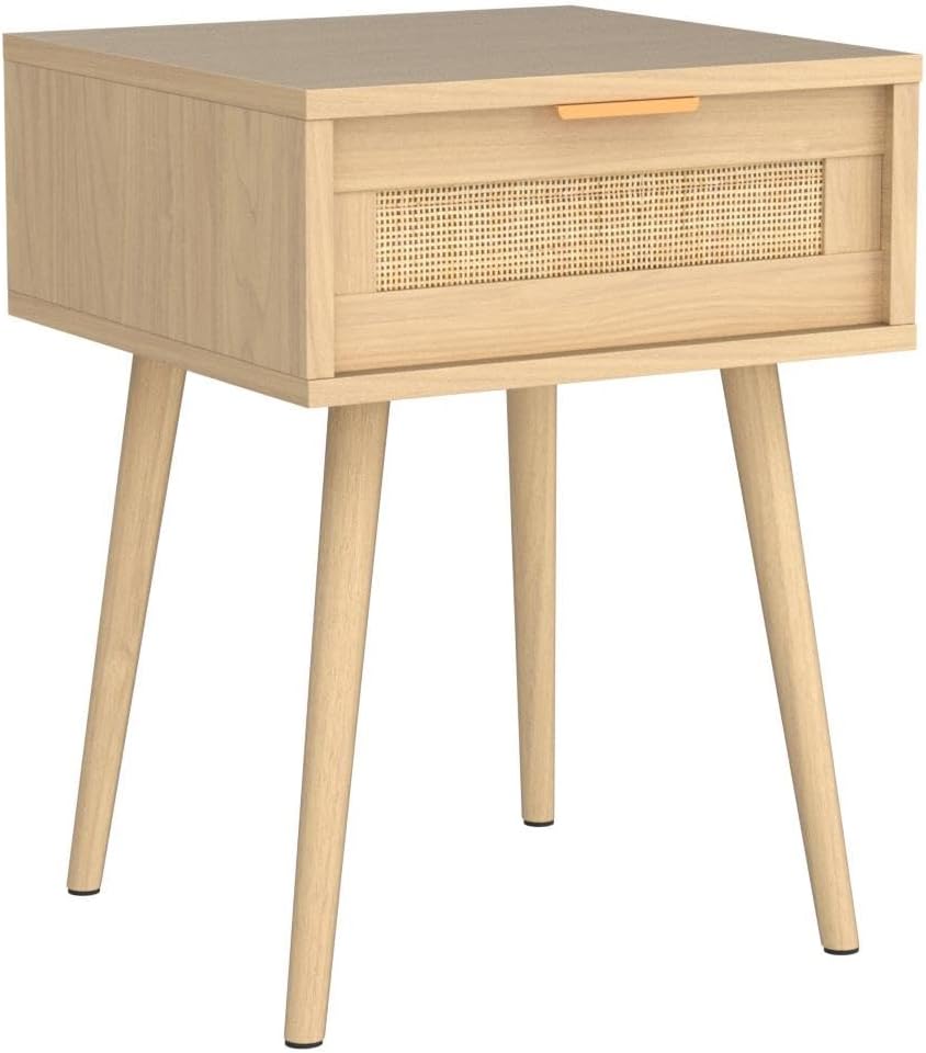 Bedroom Nightstands Wooden Night Stands with Rattan Weaving