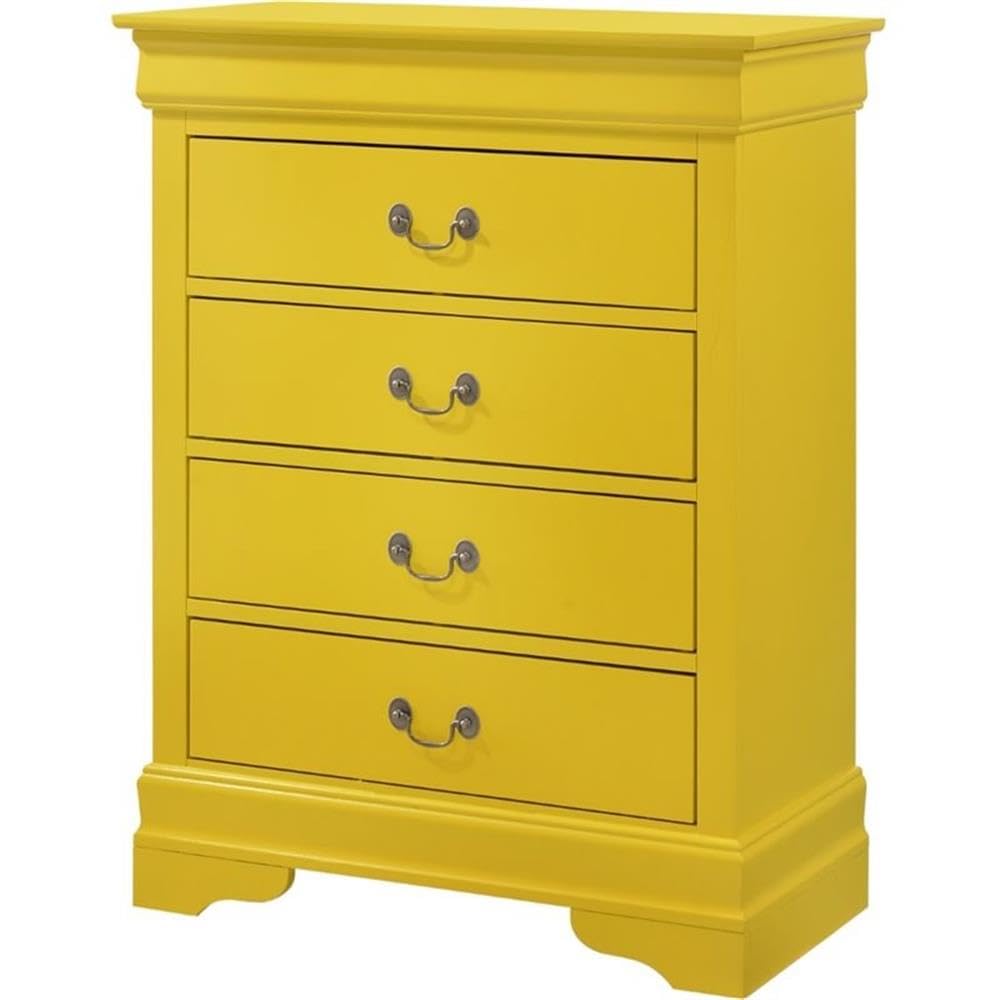 Louis Phillipe Wood Veneer 4-Drawer Bedroom Chest in Yellow
