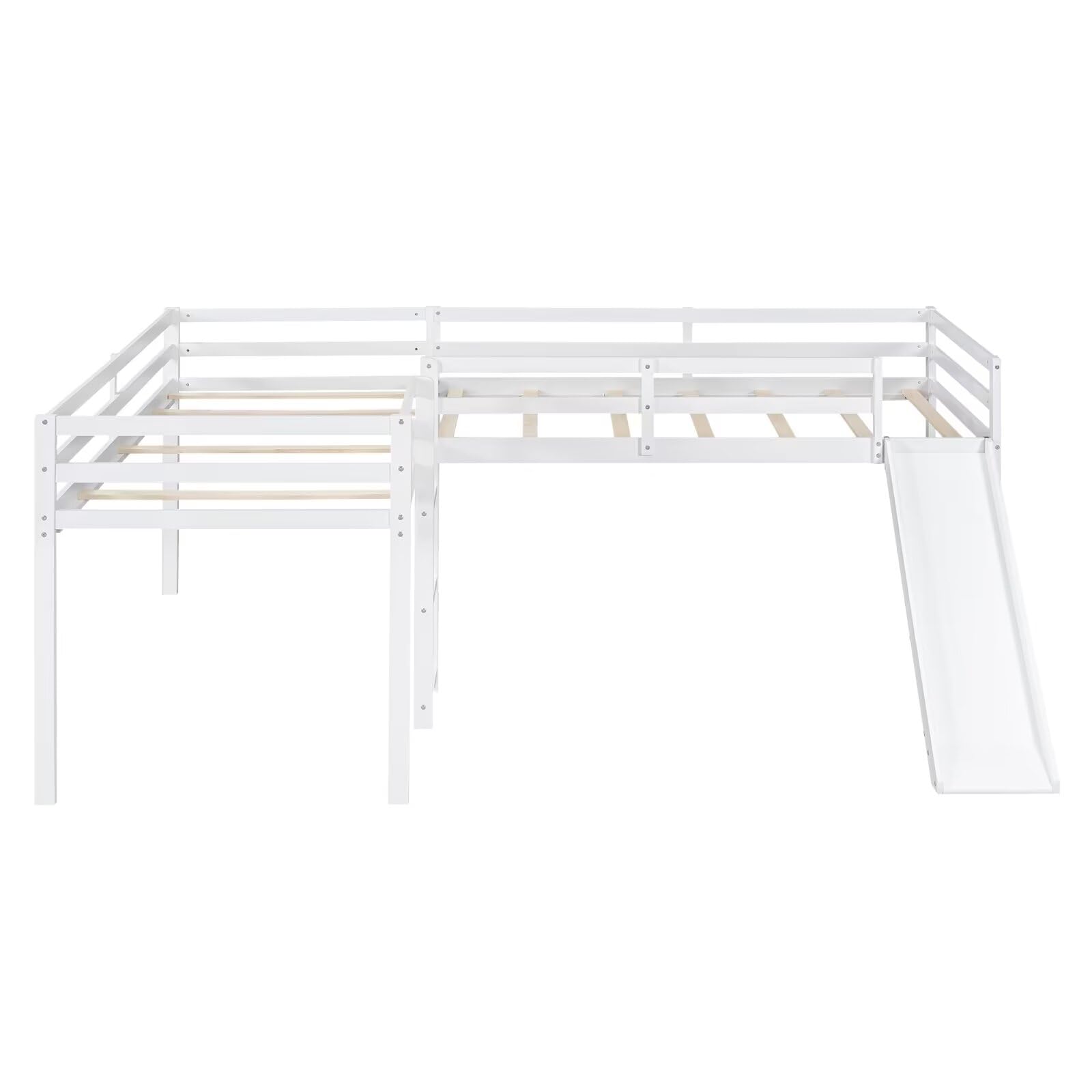 Twin Size Double Loft Bed with Slide and Ladder
