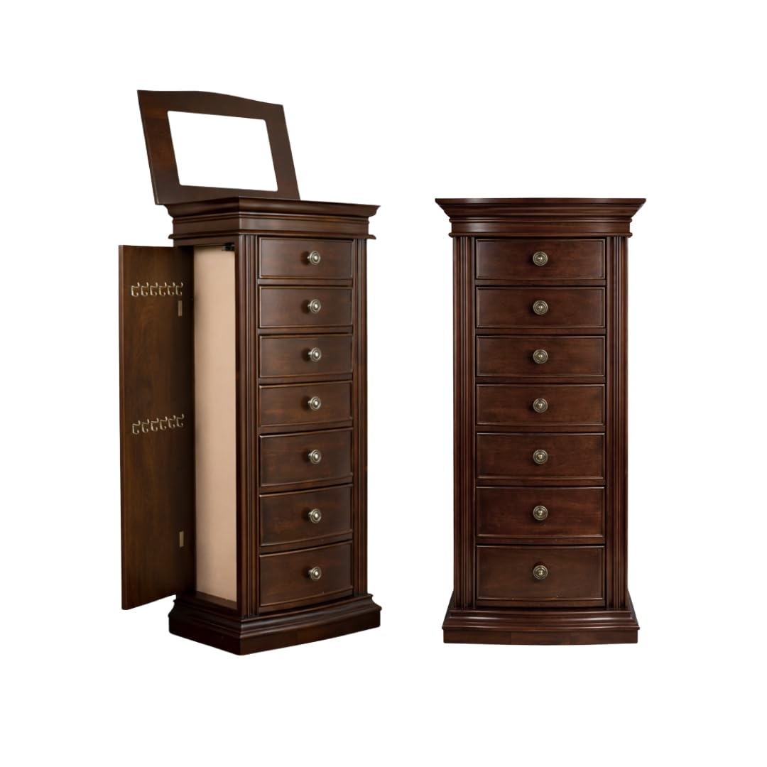 Standing Jewelry Armoire with Mirror & 7 Drawers