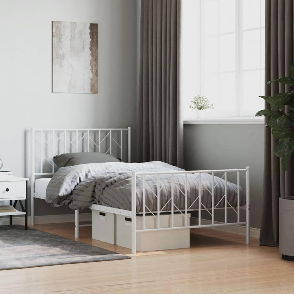 Bed Frame White Steel Twin Bed Frame Rectangular Minimalist