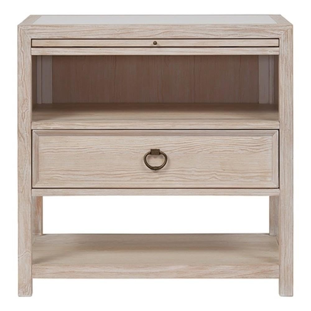 Getaway Drawer Nightstand in Soft White Oak with Stone Top