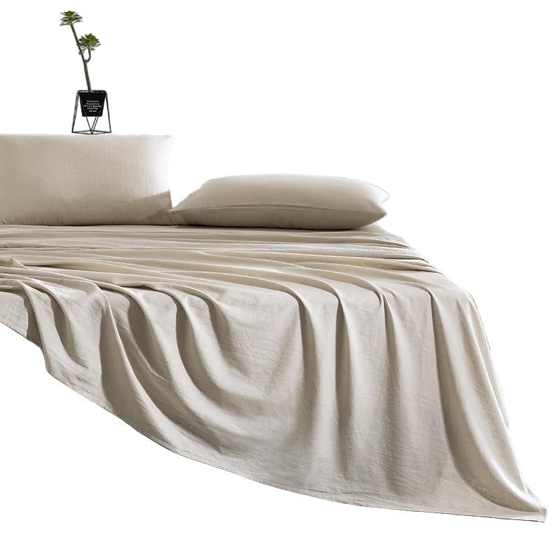 Premium Linen French Flax Flat Sheet Only - 35% Euro Linen 65% Cotton Flax Linen Sheet