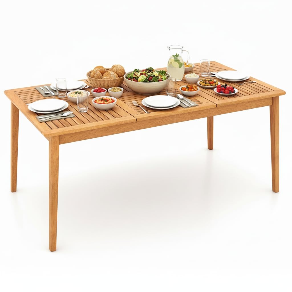 Tangkula 6-Person Outdoor Acacia Wood Dining Table, 67" x 35" Rectangular Dining Table with 1.96" Umbrella Hole, Outdoor Patio Table for Deck, Garden, Poolside and Backyard, Natural