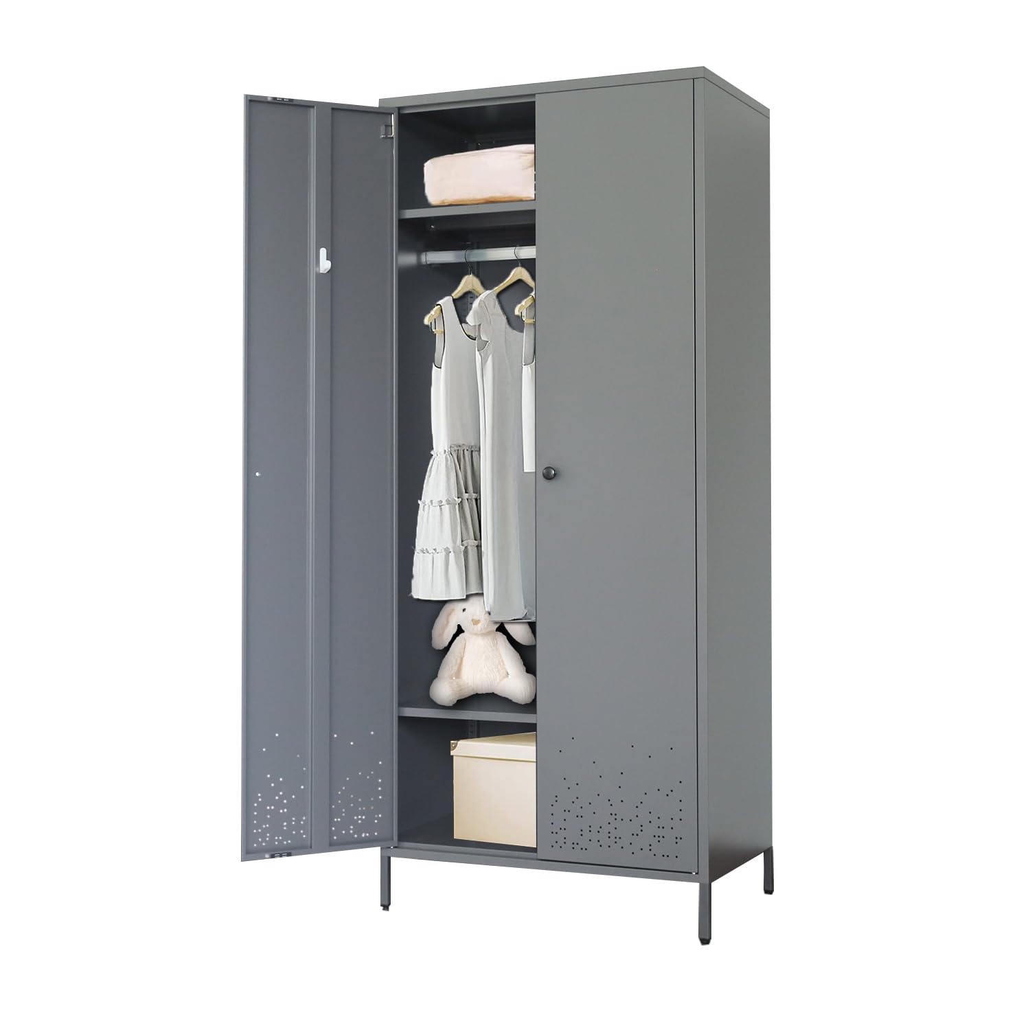 Metal Armoire Wardrobe Closet Cabinet for Hanging Clothes